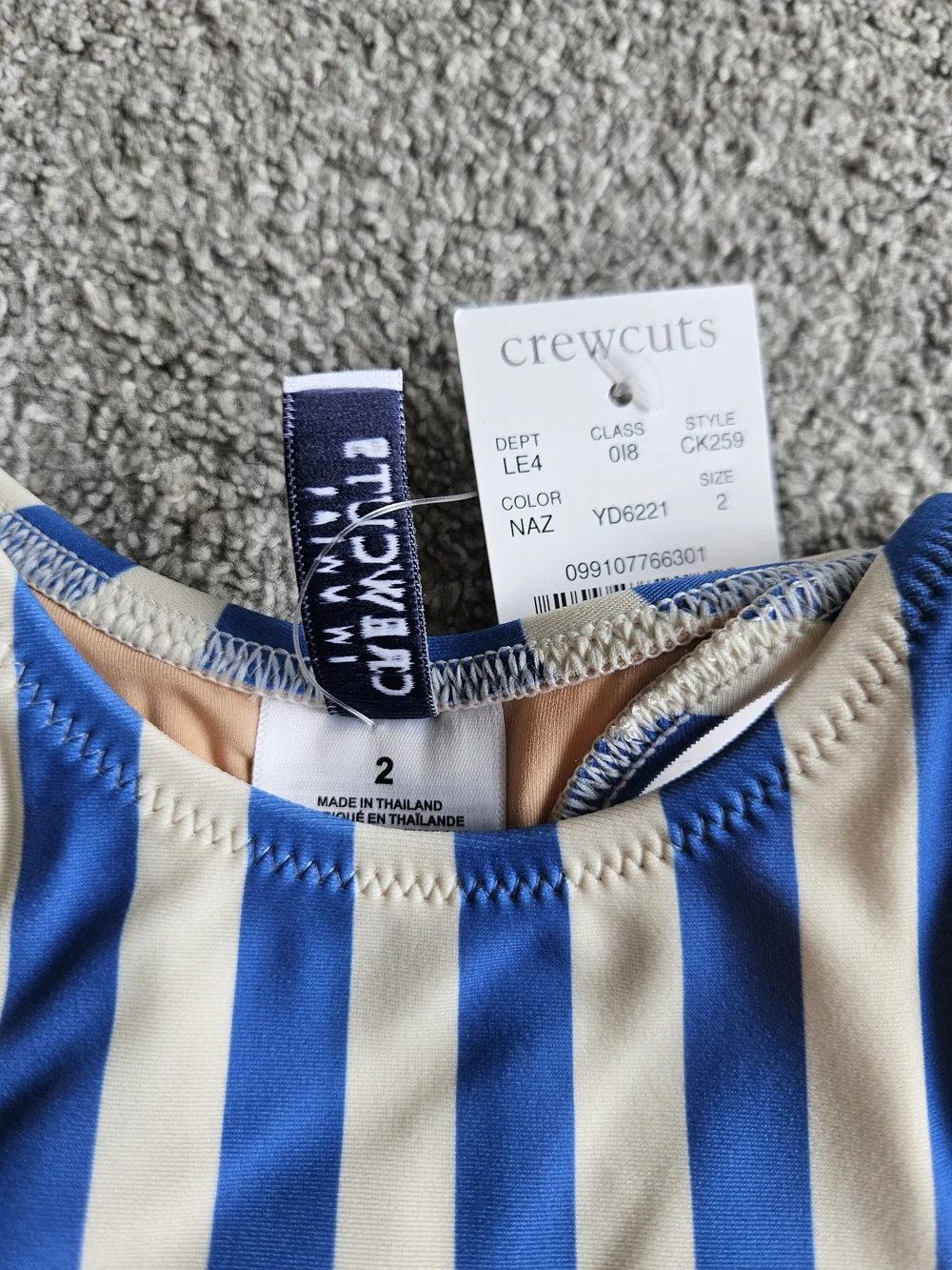 Crewcuts Girls Striped Racerback 2 Piece Swimsuit, 2, Blue/ White